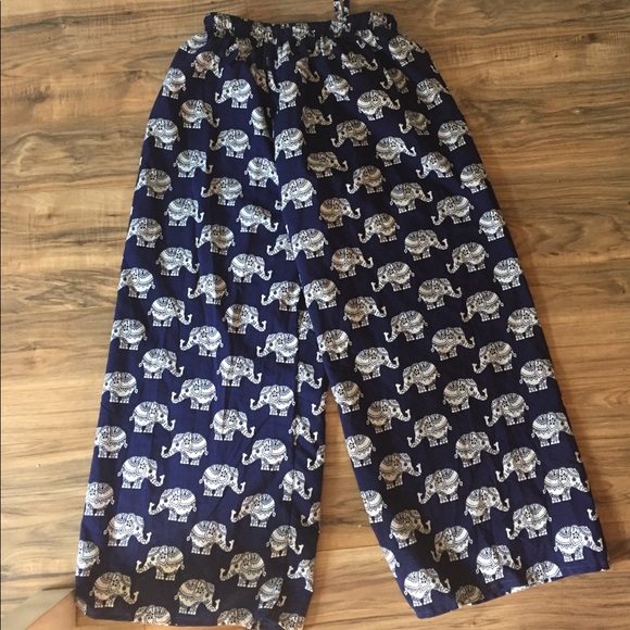 Pants - FROM INDIA navy blue + white Indian elephant pants